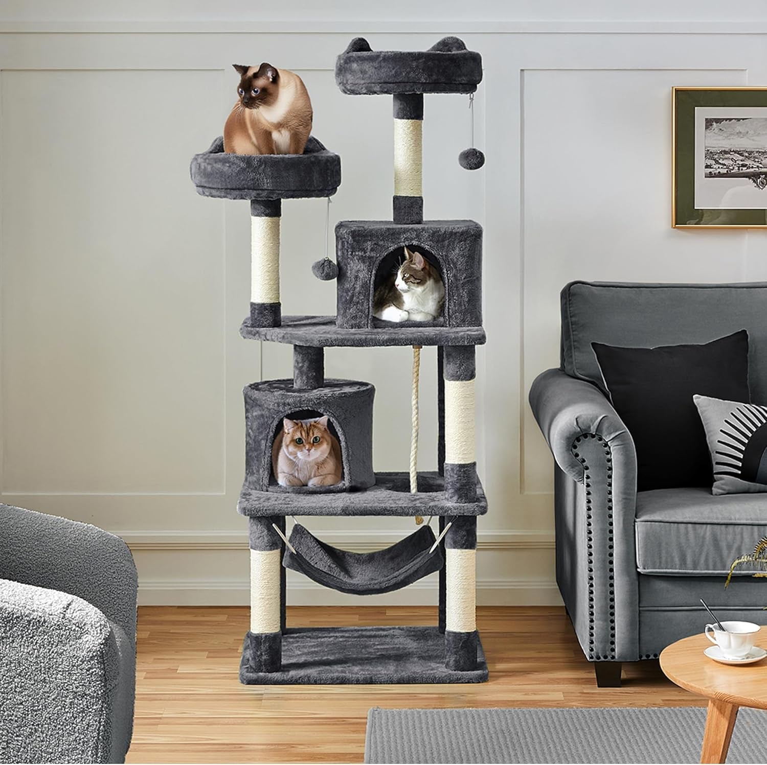 62.2Inches Cat Condo with Platform and Hammock