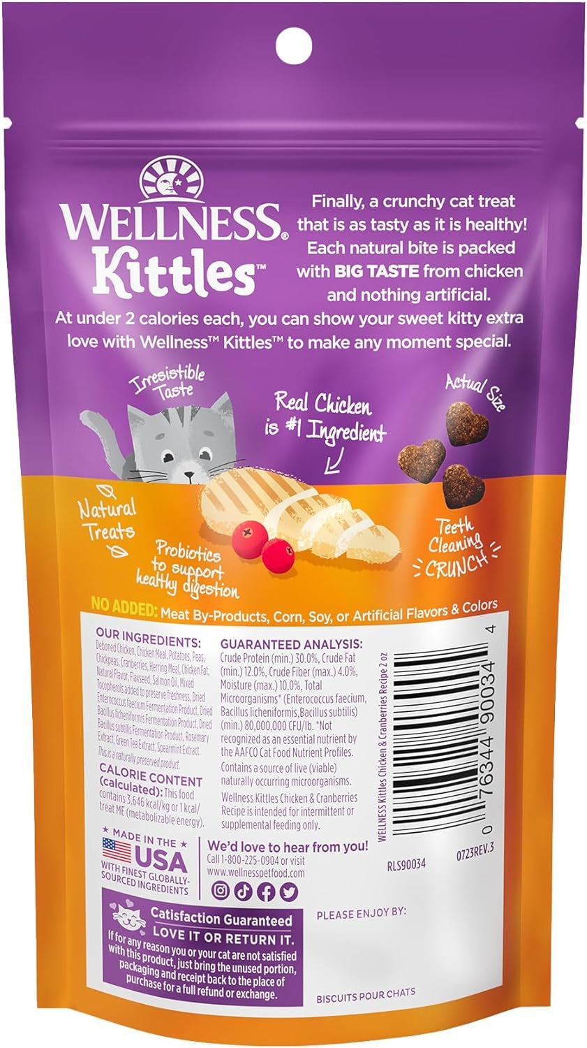 Kittles Grain Free Cat Treats, Chicken & Cranberries Recipe, All Life Stages, 2-Ounce Bag