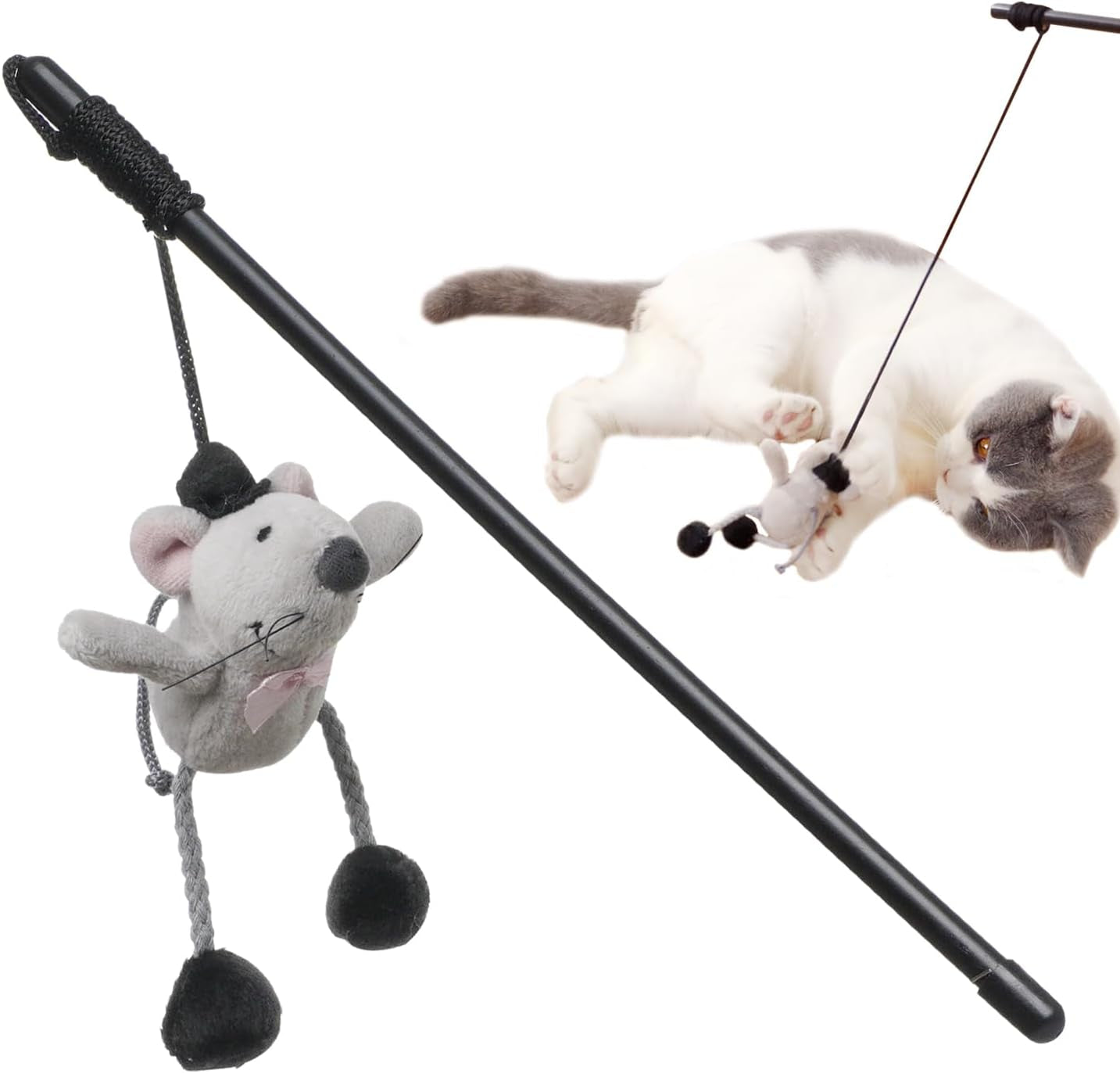 Cat Wand Toy Cute Mouse Tease Cat Wand Interactive Indoor Toy Swing and Squeak Fun Toy Kitten Play with Cat Interactive Chase Movement Reduce Boredom Suitable for All Cat Toys