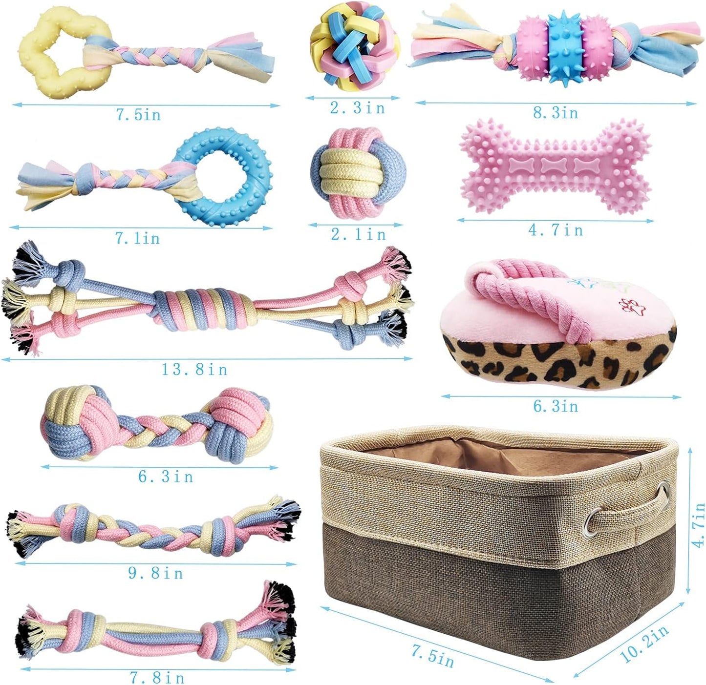 Puppy Chew Toys for Teething Puppy Toys Small Dog Toys Puppy Teething Toys Dog Chew Toy Rope Balls Interactive Teeth Cleaning Tug Toys Storage Basket