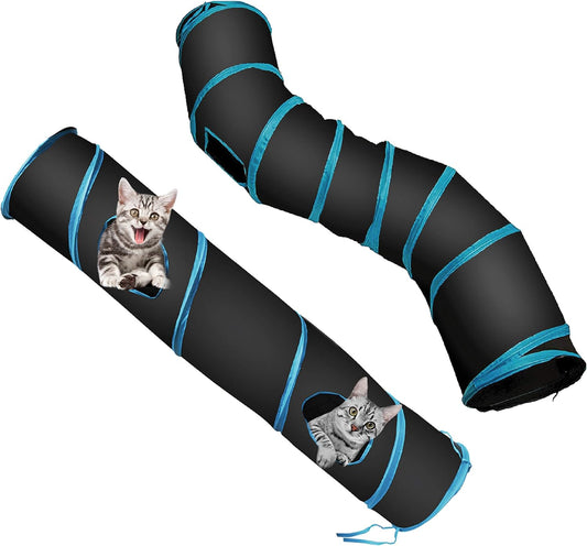 S Way Cat Tunnel Collapsible Pop-Up Pet Tube Hideaway Play Toy with Ball (S Way and 1 Way, Black)