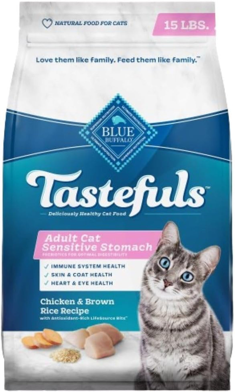 Tastefuls Natural Dry Food for Adult Cats, Sensitive Stomach, Chicken & Brown Rice Recipe, 15-Lb Bag