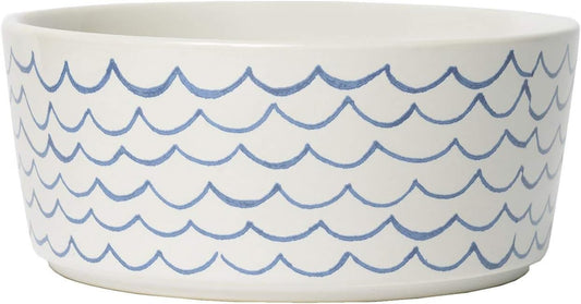 Sketched Wave Ceramic Dog Bowl Blue/White (Medium)