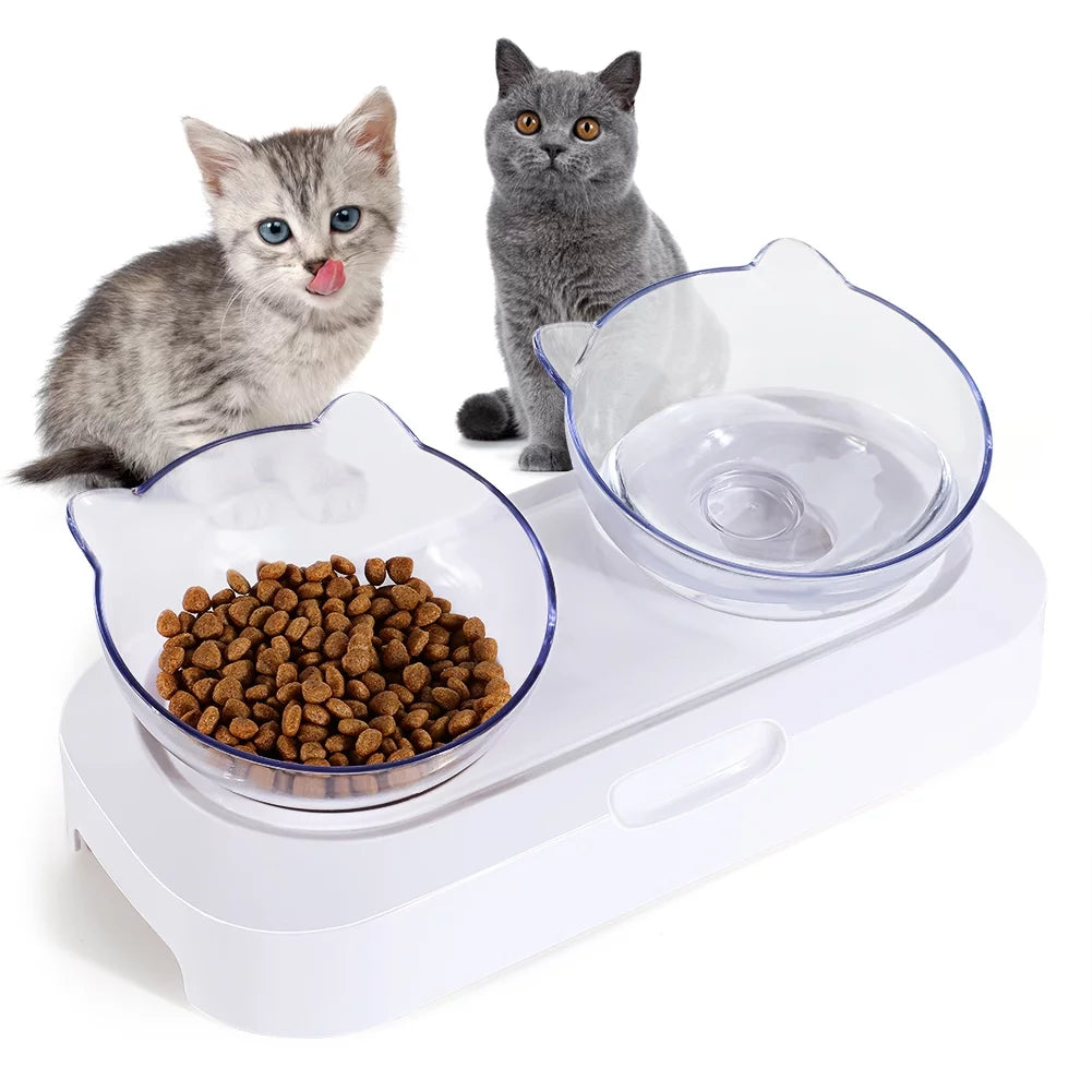 Tilted Transparent Cat Bowls Raised with Stand