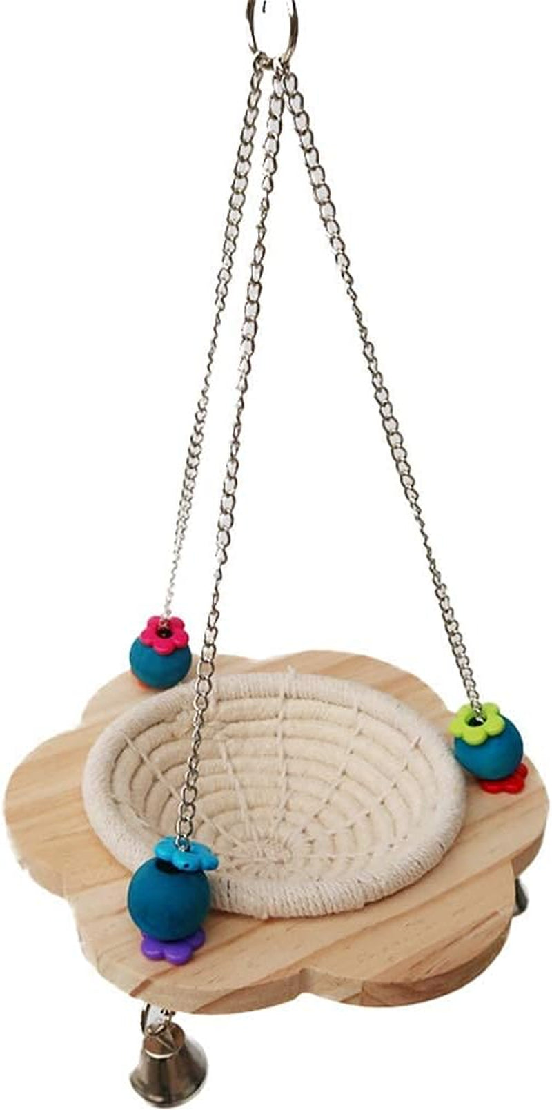 Bird Nest Swing Hammock Cage Hatch House Breeding Nest Handmade Cotton Weave Hemp Rope Hut Cave with Bells Colorful Chew Toy for Parakeet Cockatiel Conure Lovebird Finch (Cotton)