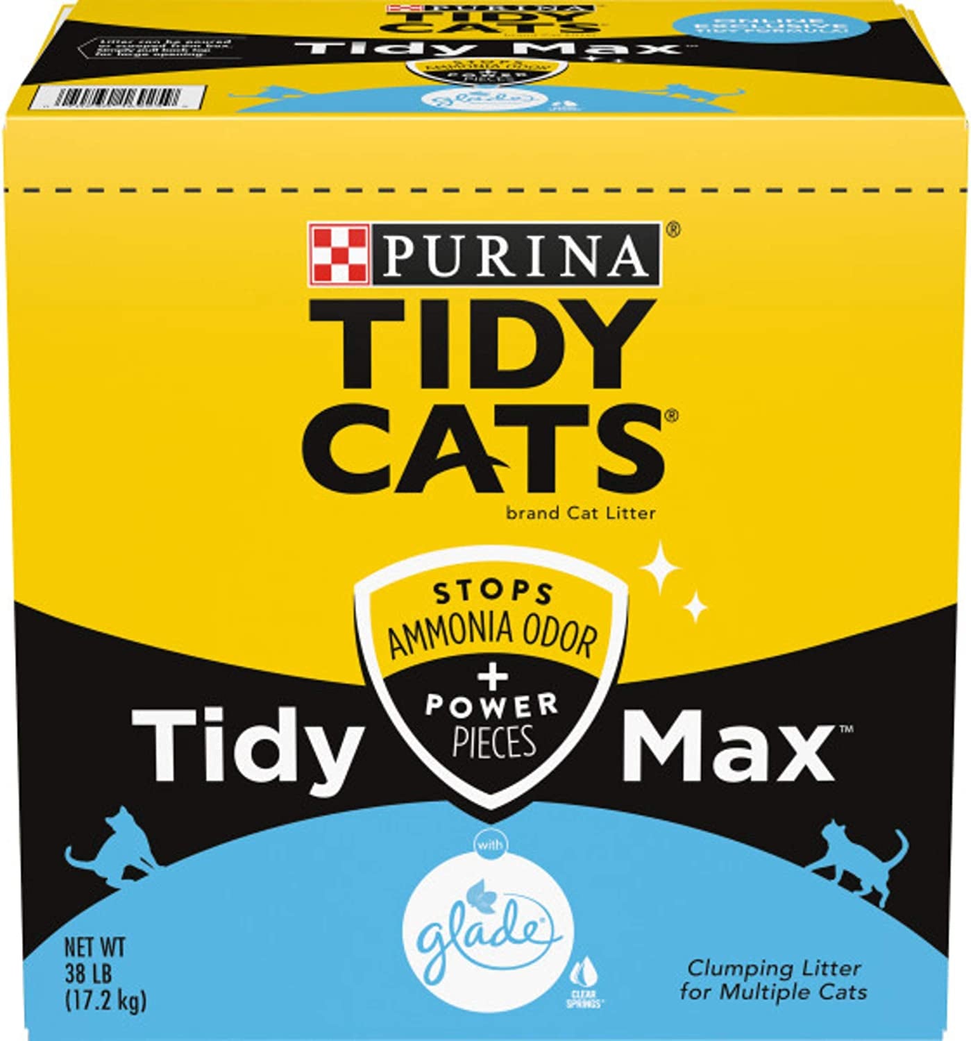 Purina Clumping Cat Litter, Tidy Max Glade Tough Odor Clear Springs Multi Cat Litter - 38 Lb. Box