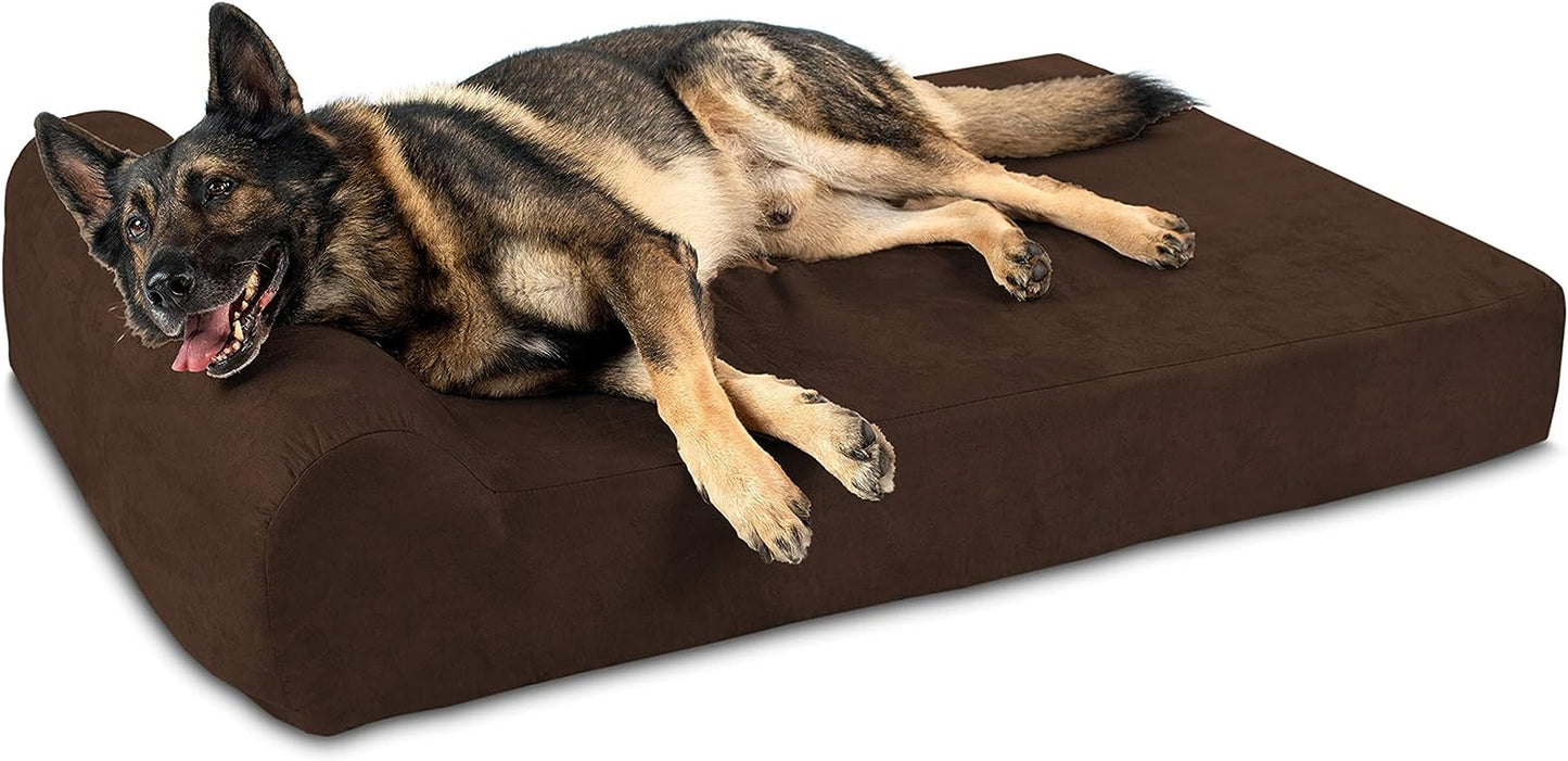 Orthopedic Dog Bed W/Headrest - 7” Dog Bed for Large Dogs W/Washable & Chew-Resistant Microsuede Cover - Elevated Dog Bed Made in the USA W/ 10-Year Warranty (Headrest, XL, Chocolate)