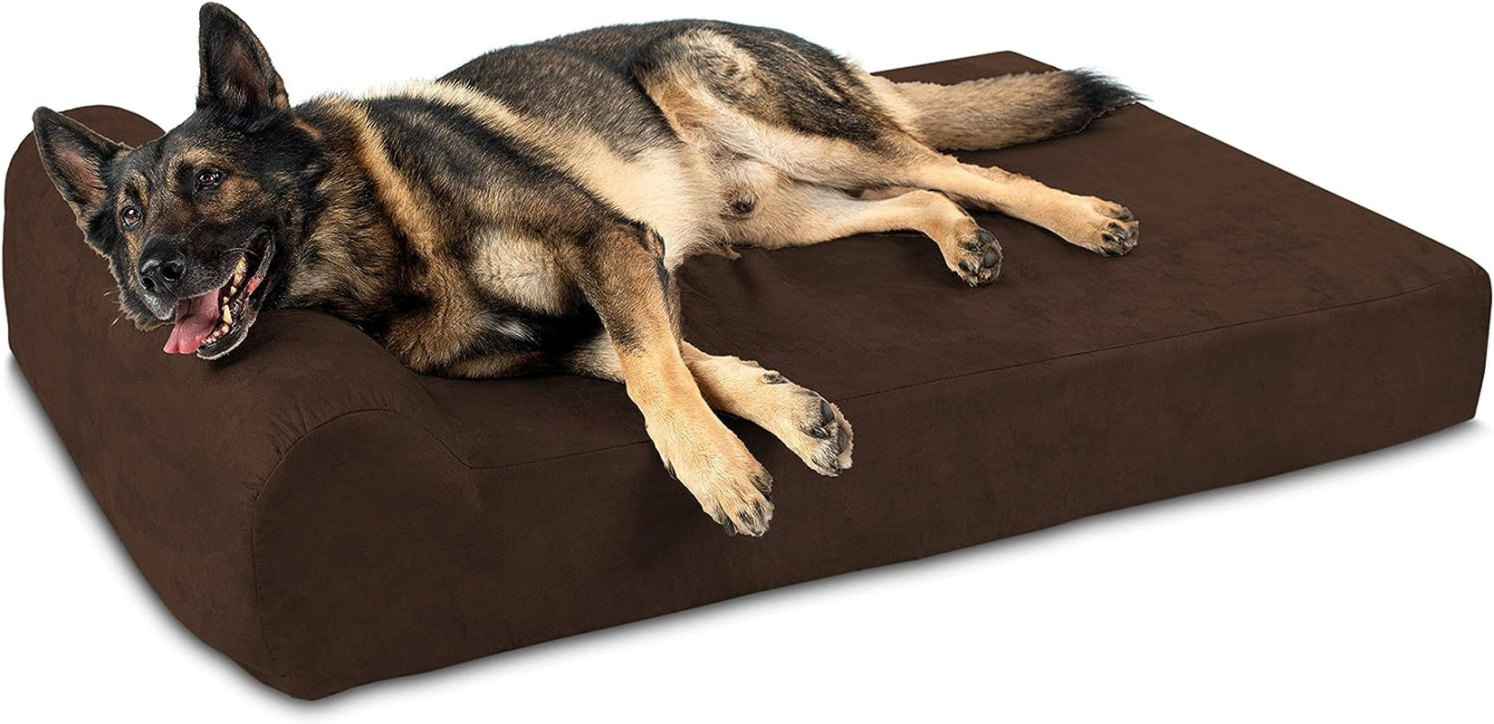 Orthopedic Dog Bed W/Headrest - 7” Dog Bed for Large Dogs W/Washable & Chew-Resistant Microsuede Cover - Elevated Dog Bed Made in the USA W/ 10-Year Warranty (Headrest, XL, Chocolate)