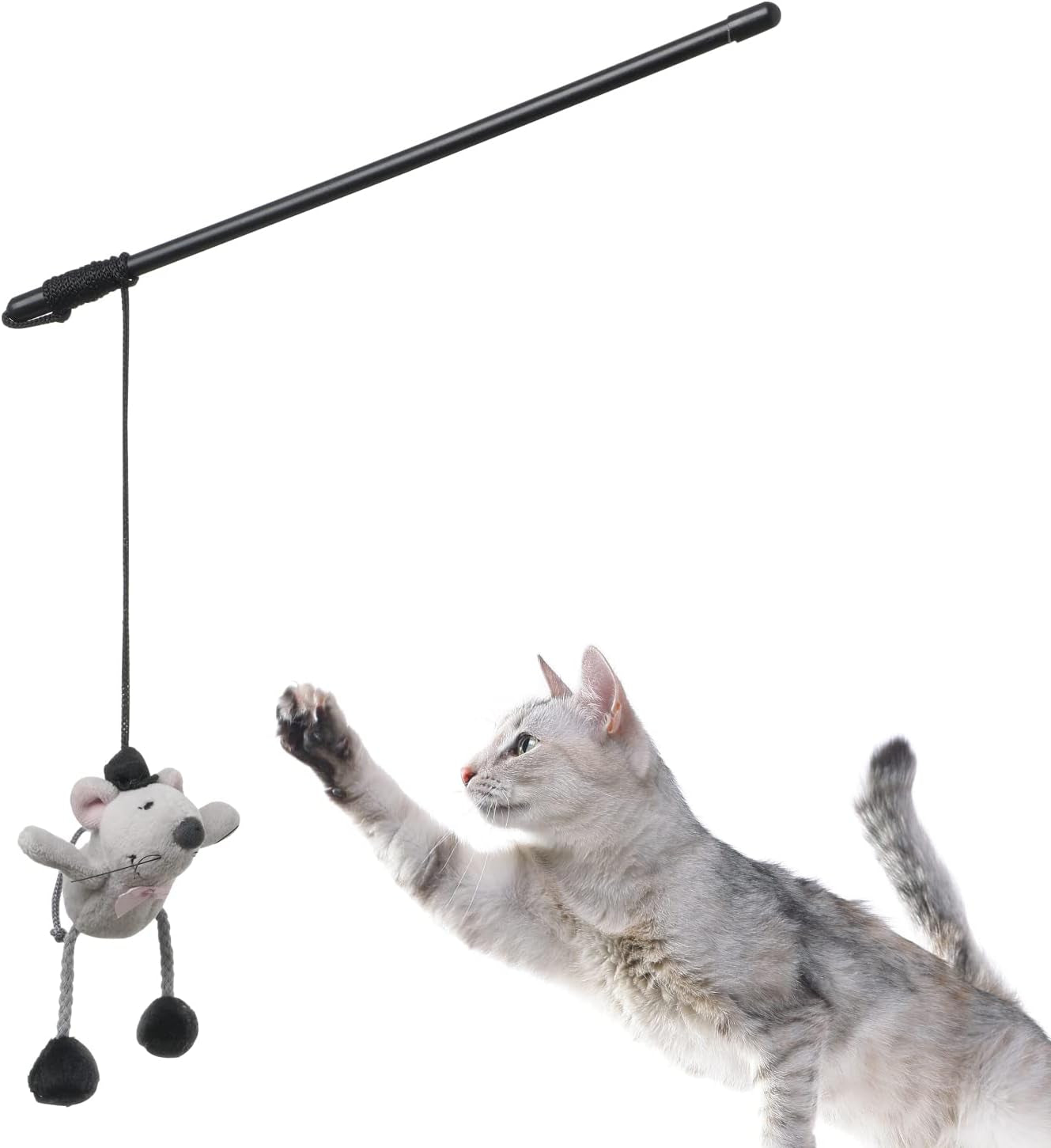 Cat Wand Toy Cute Mouse Tease Cat Wand Interactive Indoor Toy Swing and Squeak Fun Toy Kitten Play with Cat Interactive Chase Movement Reduce Boredom Suitable for All Cat Toys