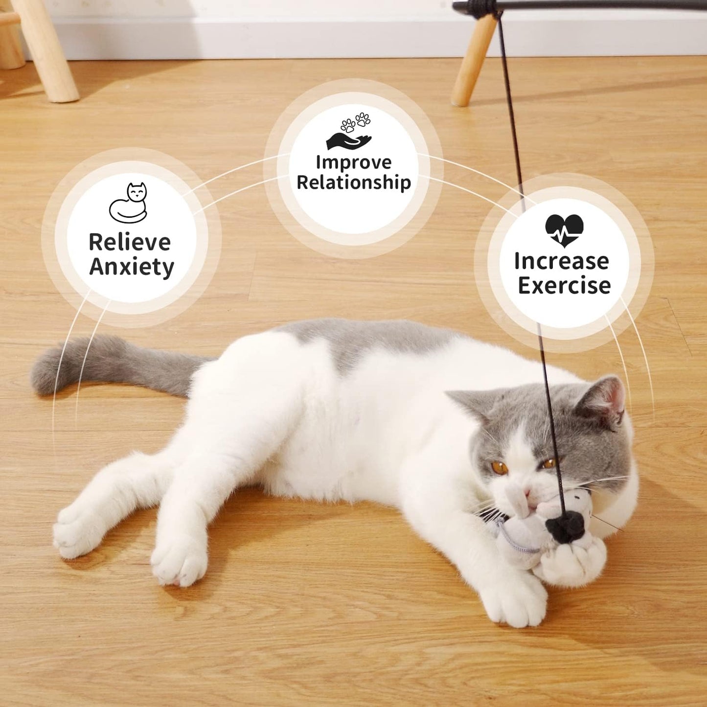 Cat Wand Toy Cute Mouse Tease Cat Wand Interactive Indoor Toy Swing and Squeak Fun Toy Kitten Play with Cat Interactive Chase Movement Reduce Boredom Suitable for All Cat Toys