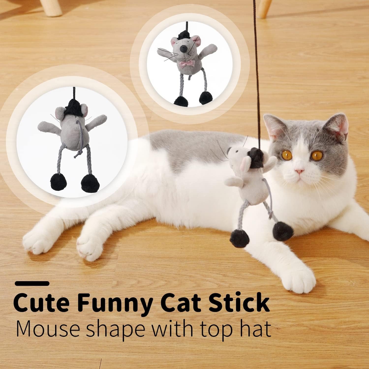 Cat Wand Toy Cute Mouse Tease Cat Wand Interactive Indoor Toy Swing and Squeak Fun Toy Kitten Play with Cat Interactive Chase Movement Reduce Boredom Suitable for All Cat Toys