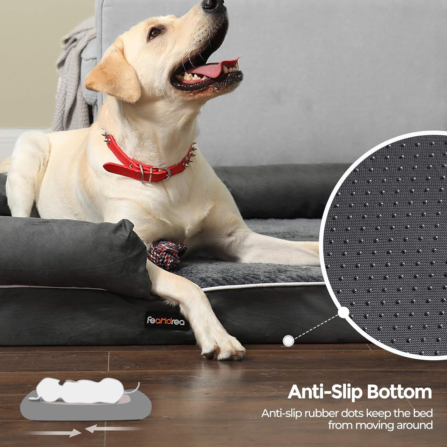 Dog Bed, Orthopedic Dog Sofa, Memory Foam Dog Mat, Removable Cover, Waterproof, Machine Washable, Anti-Slip, Raised Edges, 44 X 34 X 7.9 Inches, Dark Gray UPGW068G01