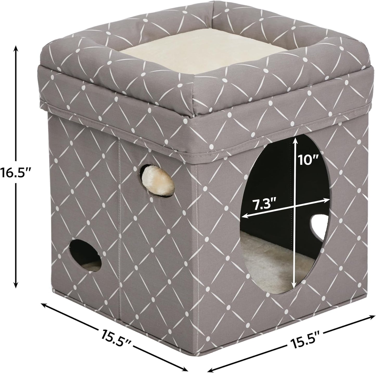 Cat Cube - Cat House / Cat Condo in Fashionable Mushroom Diamond Print, 15.5L X 15.5W X 16.5H Inches