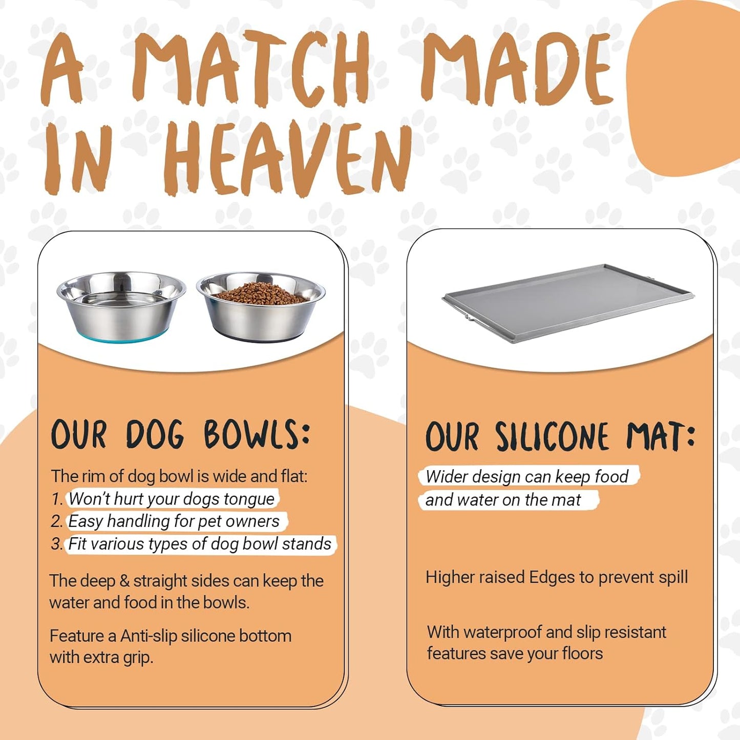 2 Stainless Steel Dog Bowls-Anti-Slip with Silicone Mat