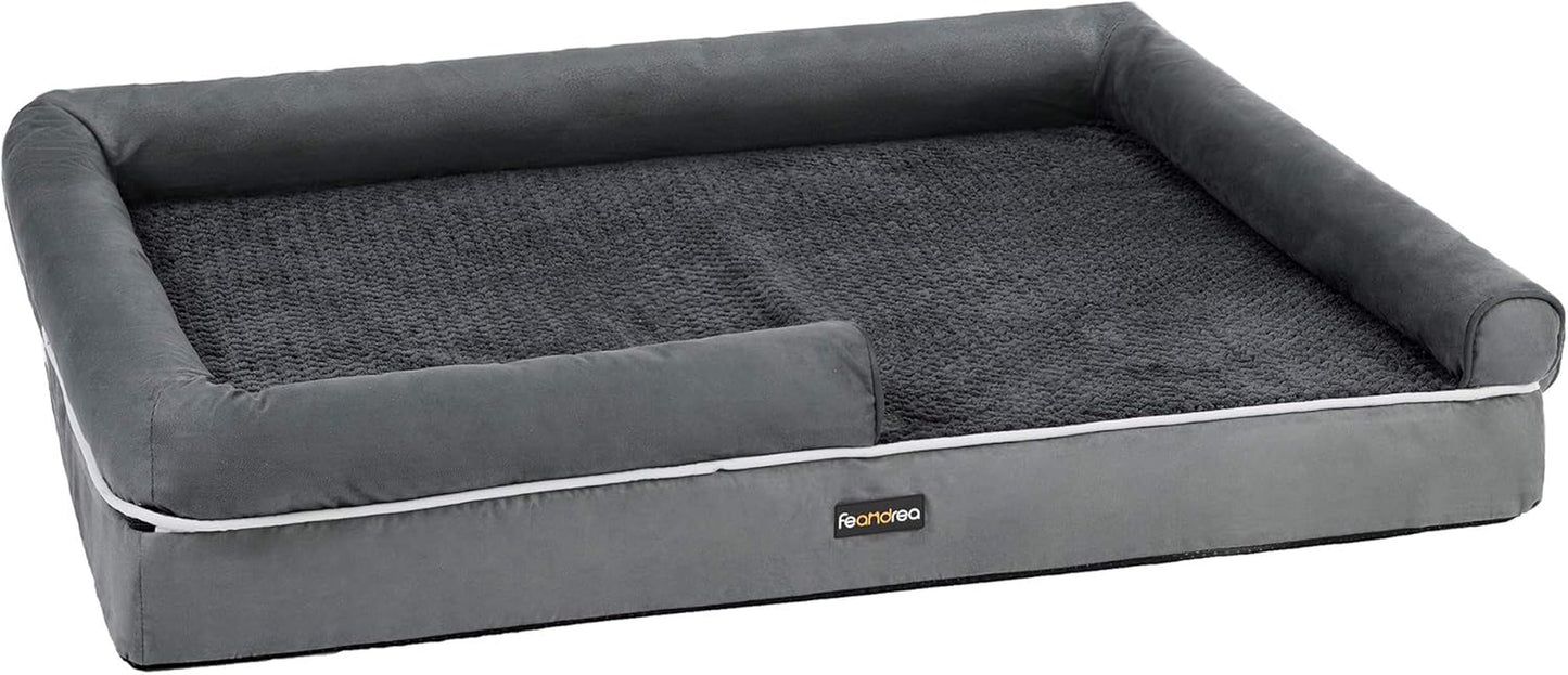 Dog Bed, Orthopedic Dog Sofa, Memory Foam Dog Mat, Removable Cover, Waterproof, Machine Washable, Anti-Slip, Raised Edges, 44 X 34 X 7.9 Inches, Dark Gray UPGW068G01