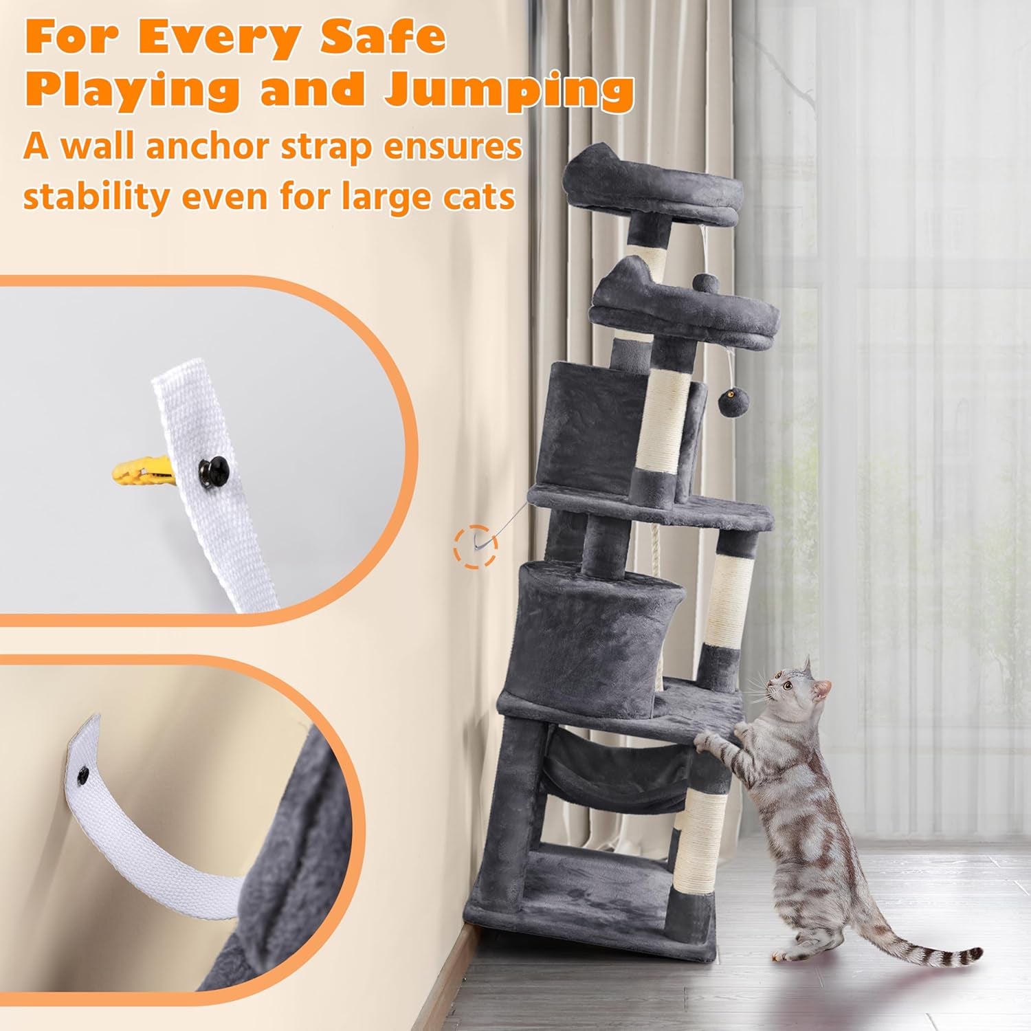 62.2Inches Cat Condo with Platform and Hammock