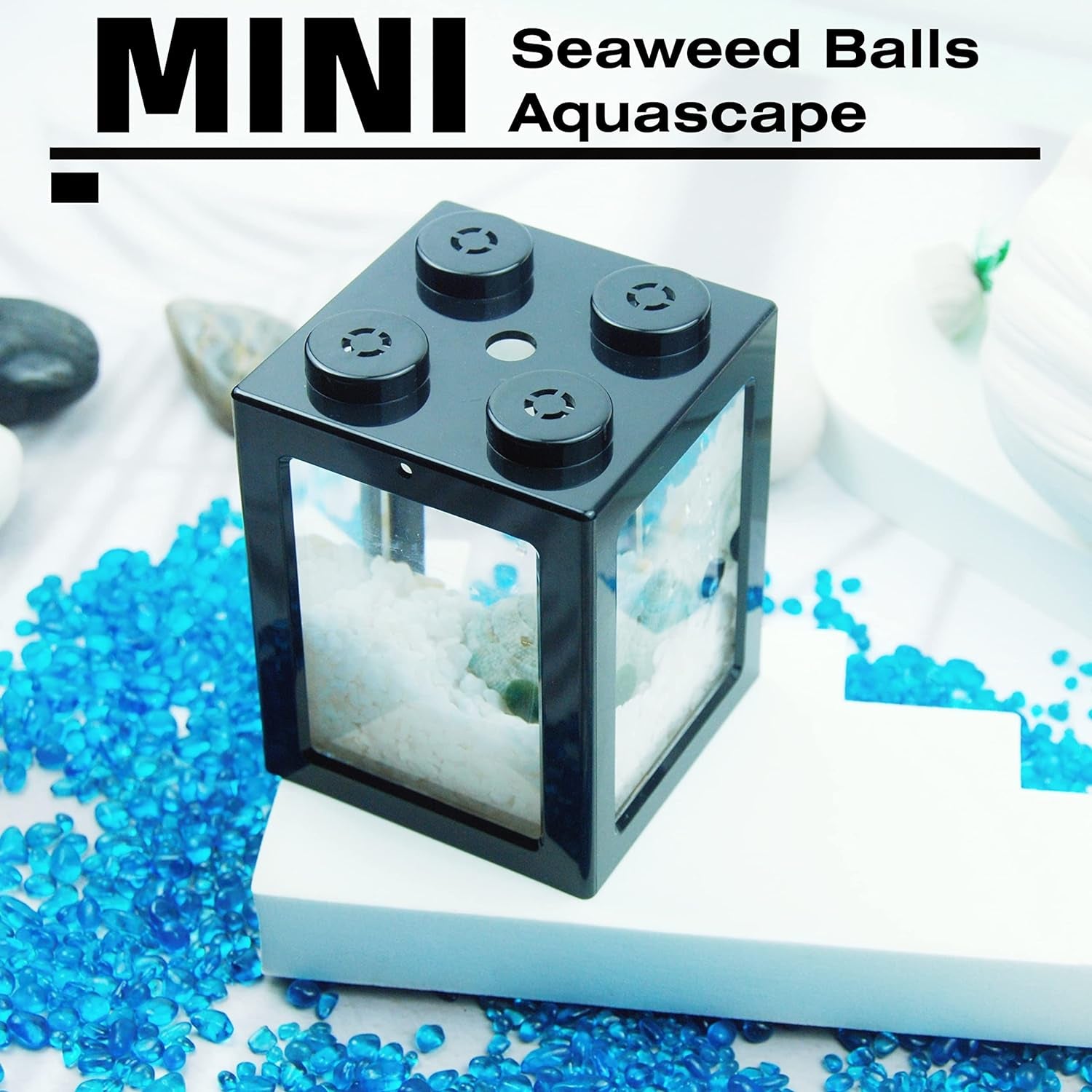 Small Betta Fish Tank, Mini Fish Tank Row Aquarium Stackable Cube Tank with Fish Tank Decor, Ant Feeding Case Mini Reptile Row Box,3.54Inch X 3.54Inch X 4.33Inch (Black)