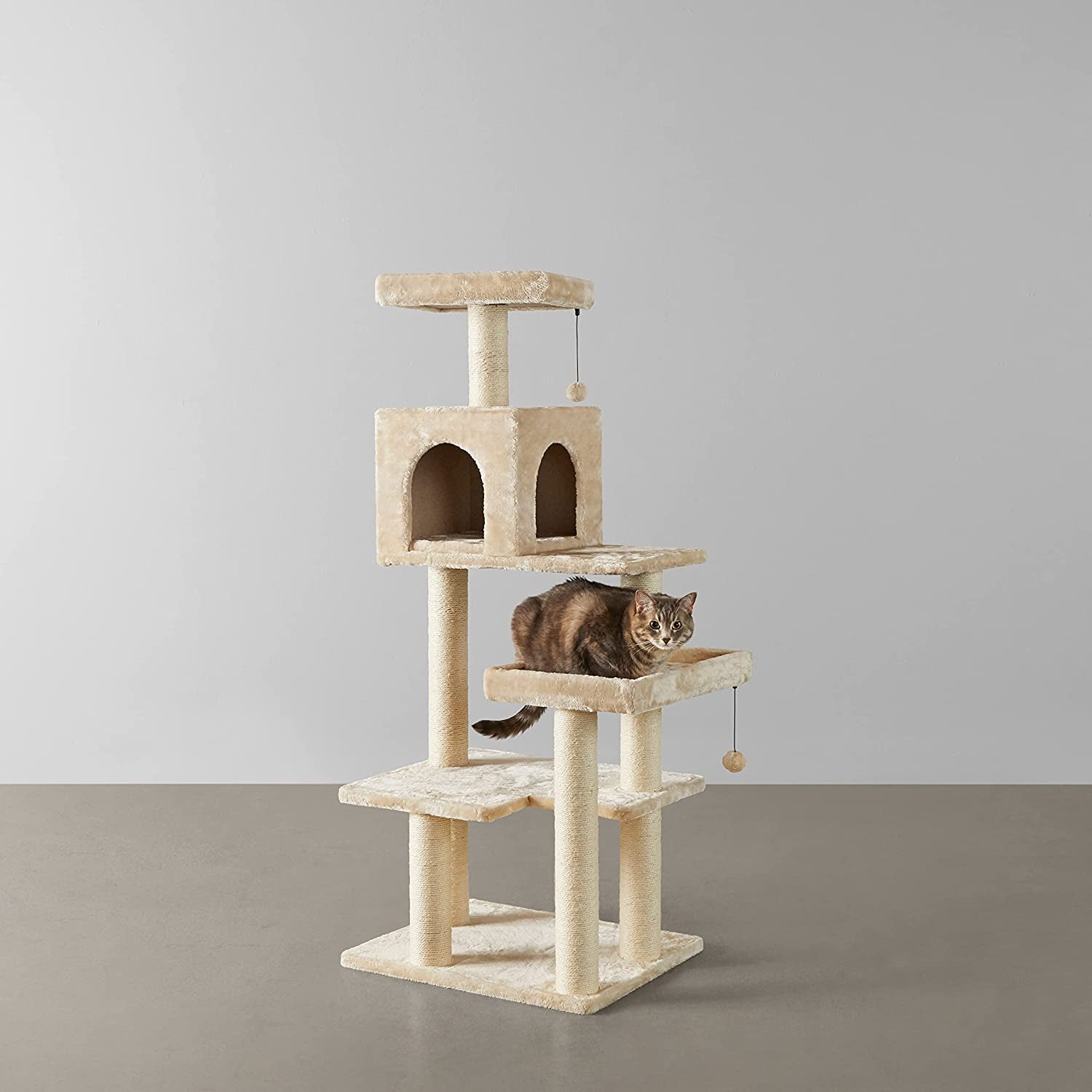 Extra Large Cat Tree Tower with Condo - 24 X 56 X 19 Inches, Beige