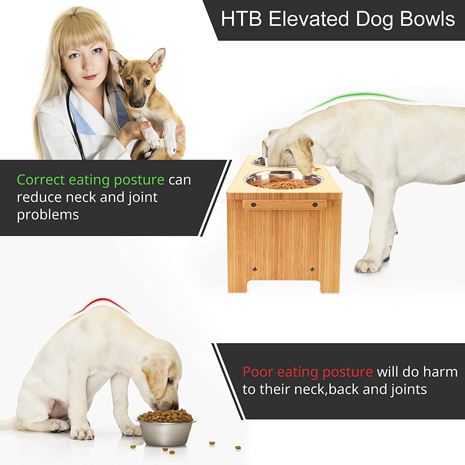 Elevated Dog Bowls with 2 Stainless Steel Bowlsfor Large Medium Small Sized Dogs