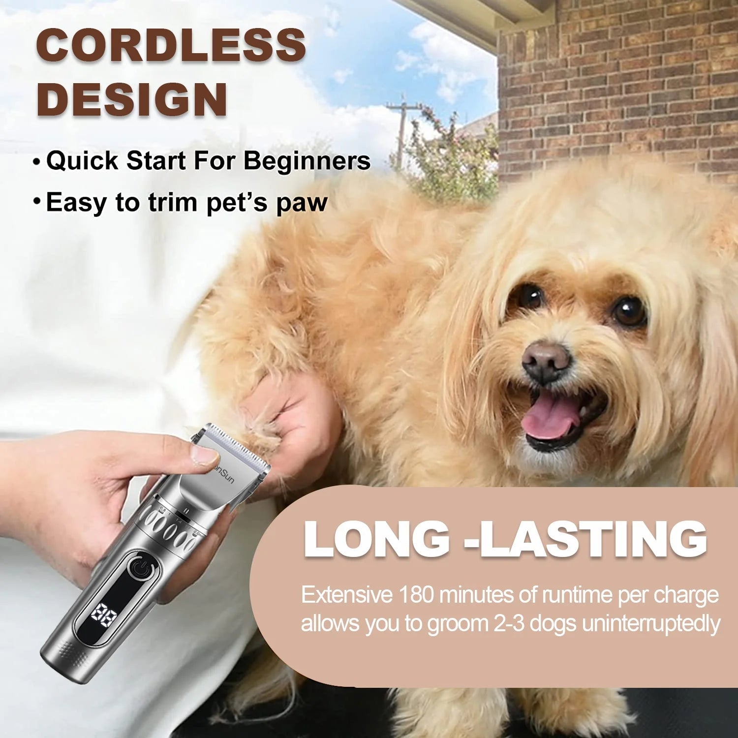 Dog Clippers for Grooming, Cordless Professional Pet Grooming Kit Rechargeable, Adjustable,Led Display & Low Noise Hair Shaver Set for Dogs Cats