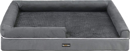 Dog Bed, Orthopedic Dog Sofa, Memory Foam Dog Mat, Removable Cover, Waterproof, Machine Washable, Anti-Slip, Raised Edges, 44 X 34 X 7.9 Inches, Dark Gray UPGW068G01