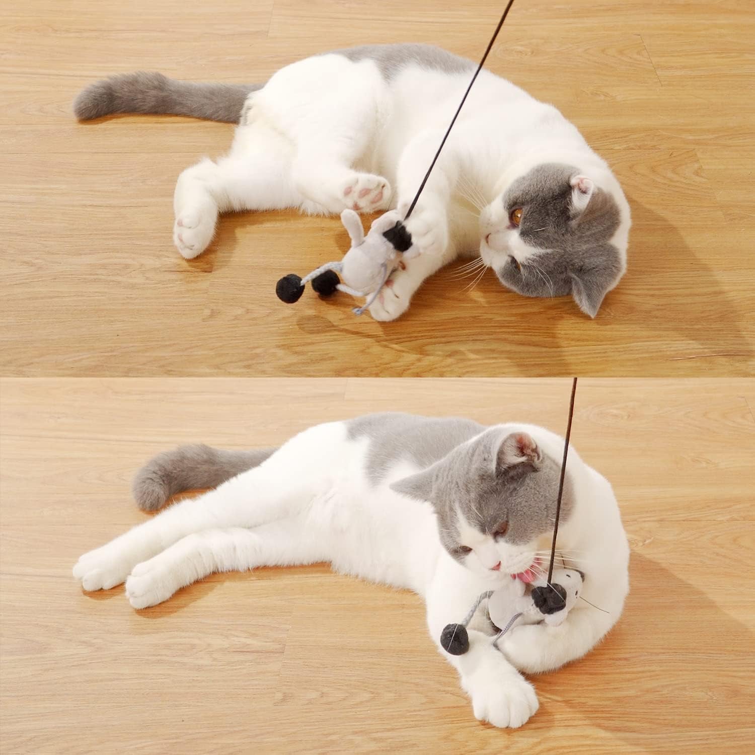 Cat Wand Toy Cute Mouse Tease Cat Wand Interactive Indoor Toy Swing and Squeak Fun Toy Kitten Play with Cat Interactive Chase Movement Reduce Boredom Suitable for All Cat Toys