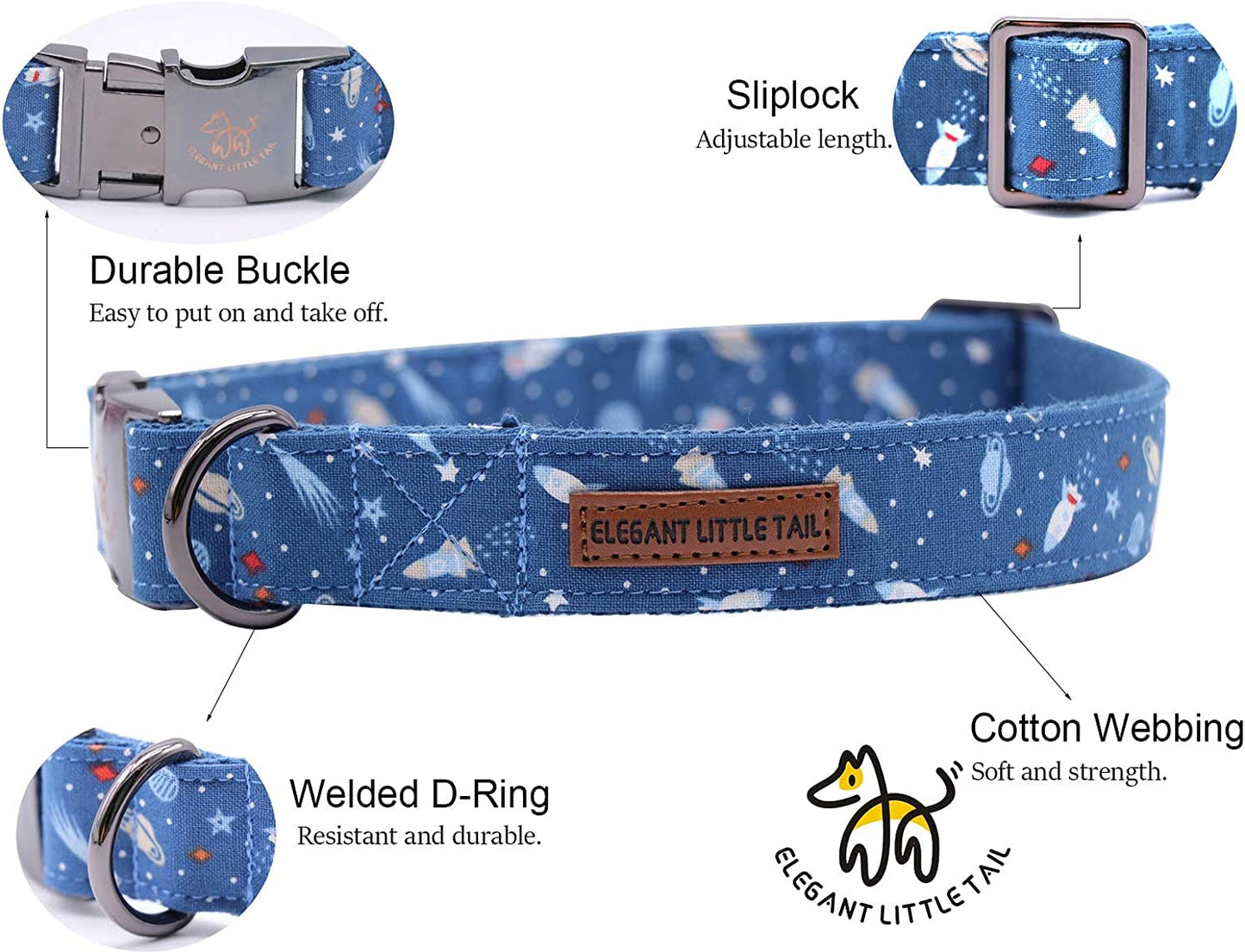 Dog Collar with Bow, Cotton & Webbing, Bowtie Dog Collar, Adjustable Dog Collars for Small Medium Large Dogs and Cats