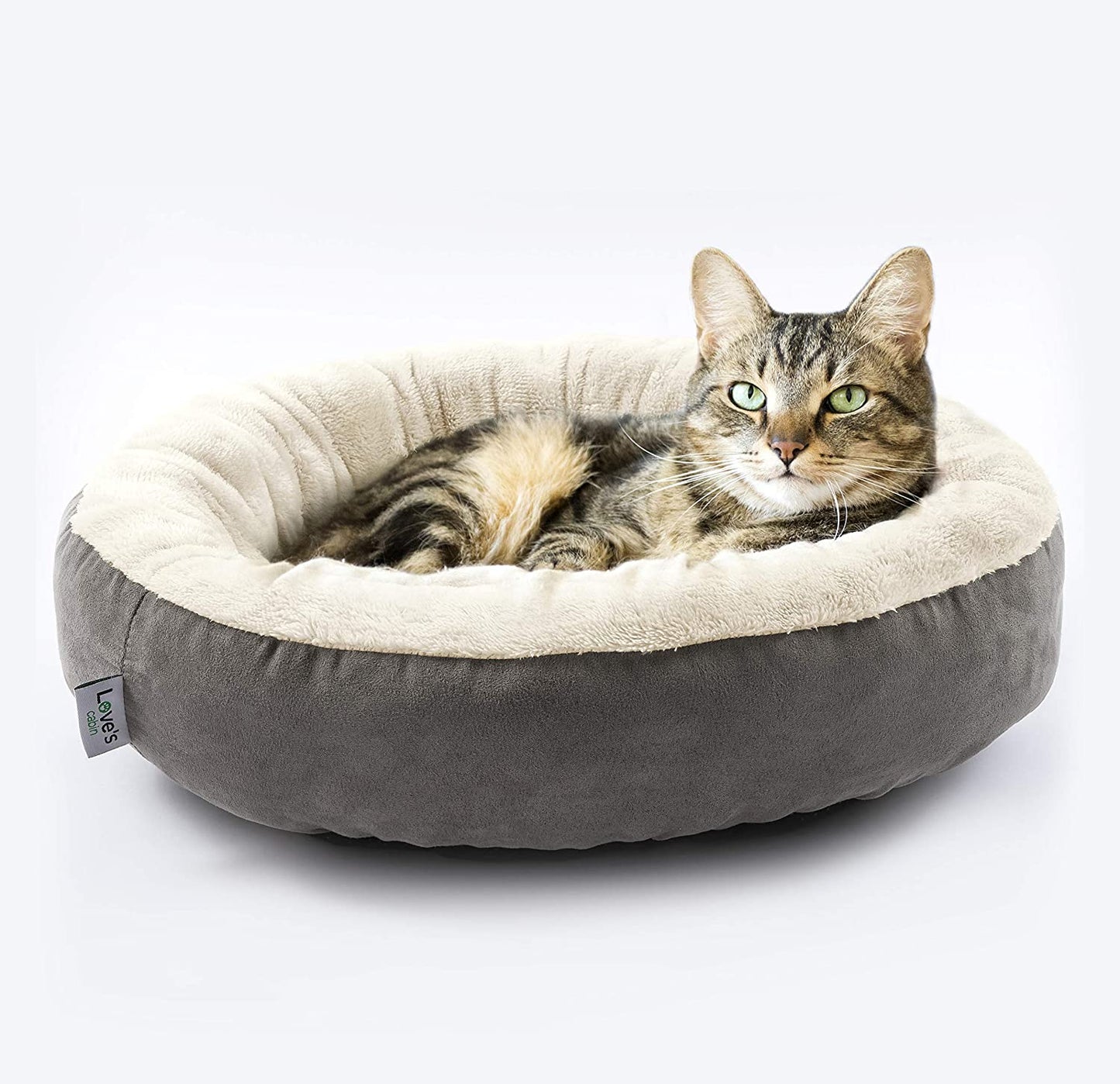 Round Cat and Dog Bed, 20In for Cats or Small Dogs, Washable, Gray